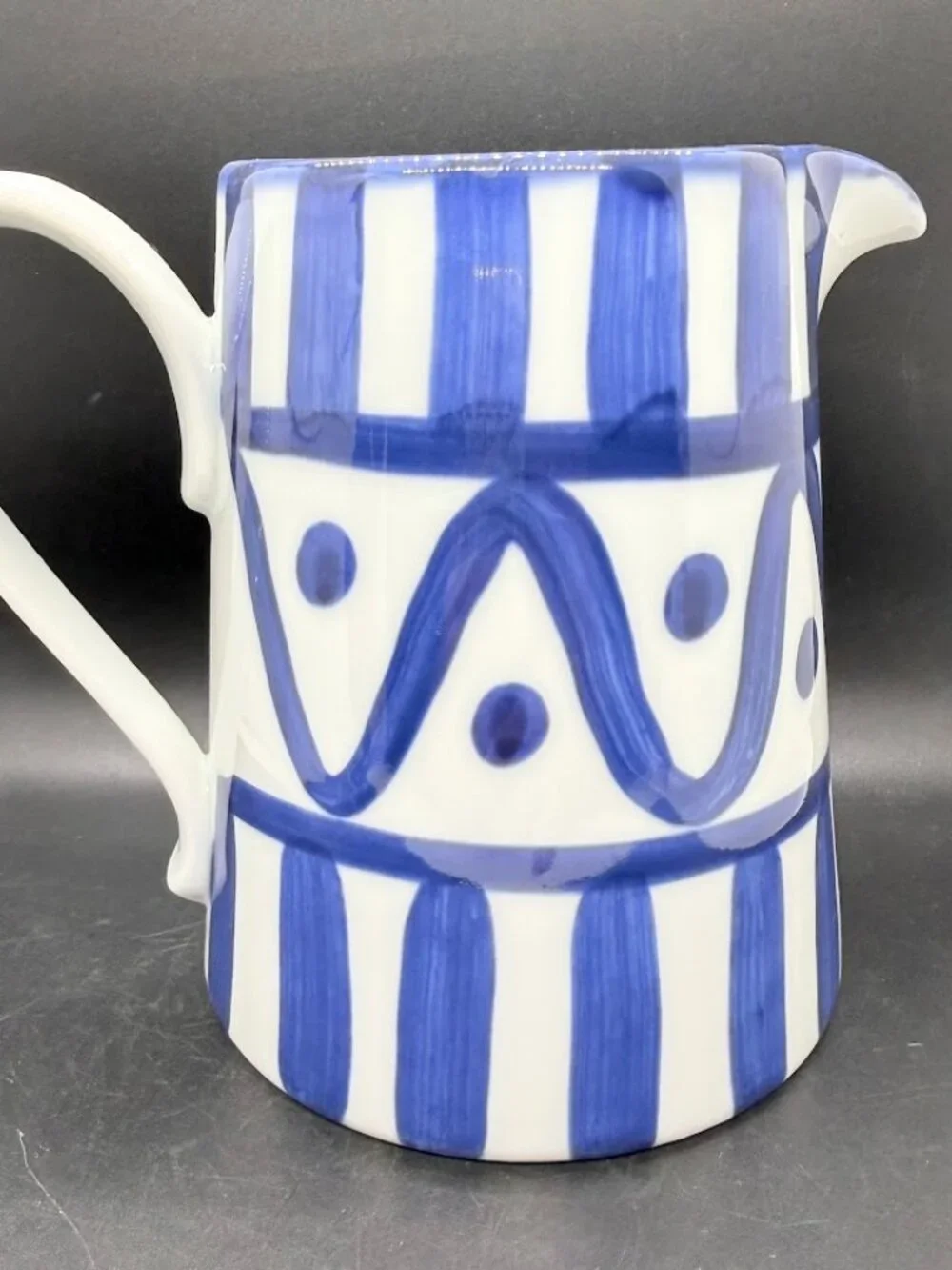 Vintage Dansk Arabesque Pitcher 40oz Abstract Geometric Blue White Japan Mark